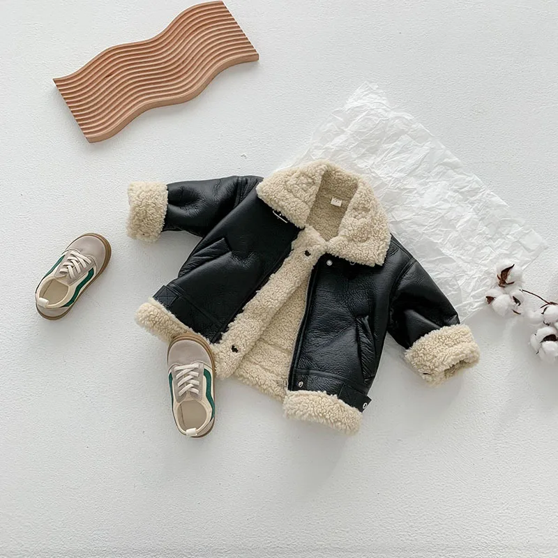 

2020 winter new children's wear girls Euro American Locomotive leather coat inner lining lamb fur coat 2-51