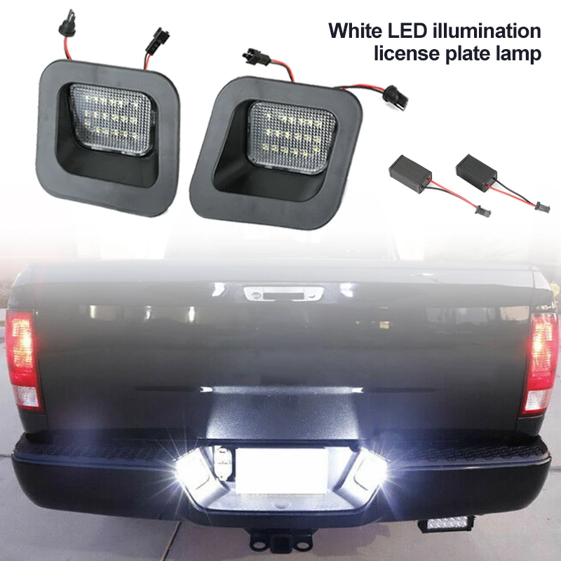

2Pcs 6K White/Black Car LED Rear License Plate Light For Dodge RAM 03-18 1500+2500+3500 Car Rear Lamp