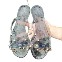 rivet bowknot sandals summer woman beach flip flops jelly shoes pvc slides girls sandals slip on flat with women studs slippers