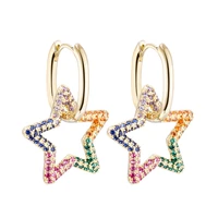 high quality rainbow cz colorful star dangler earrings for women girls gold silvery oval buckles hoops trend jewelry 2021