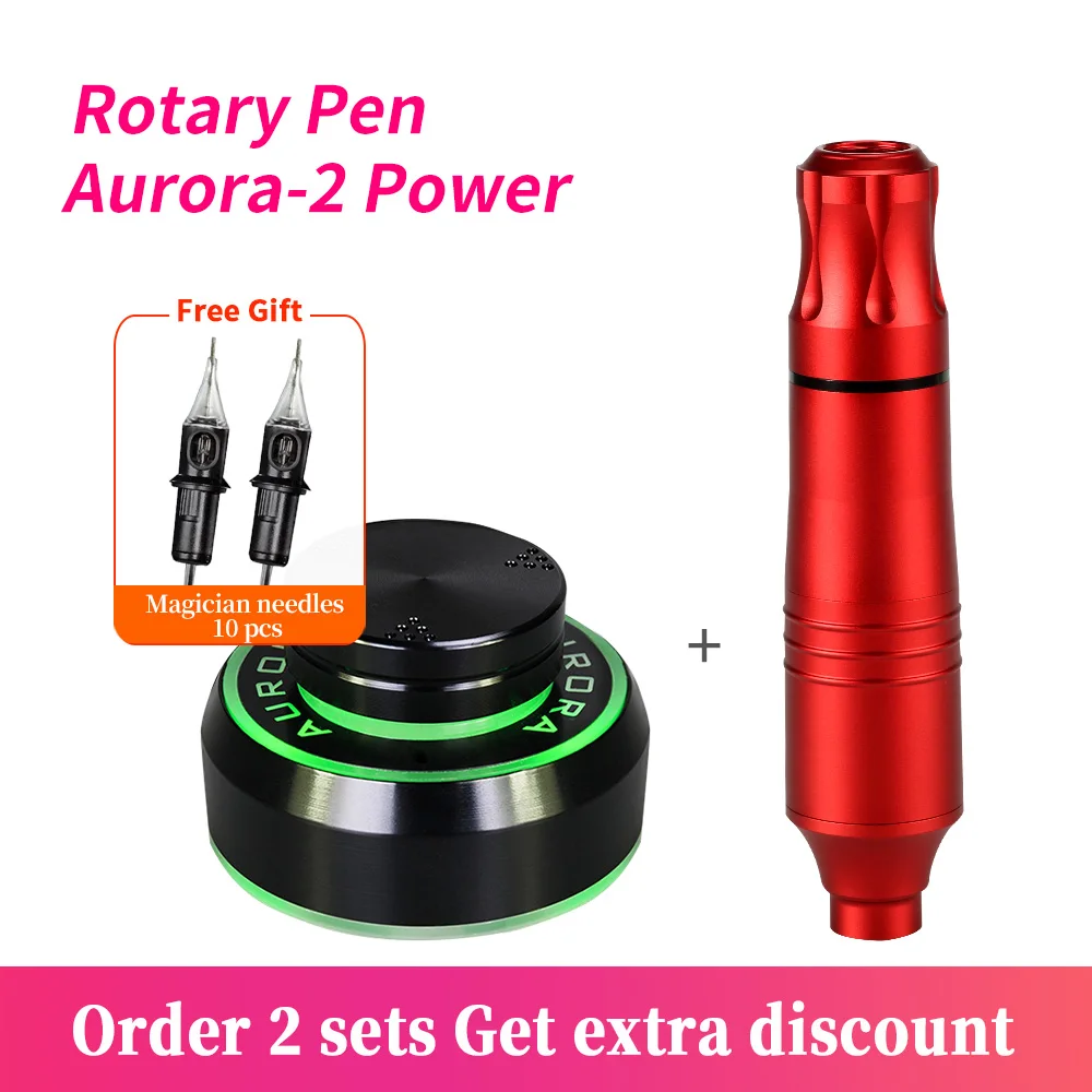 Professional Tattoo Rotary Pen Tattoo Kit Machine With Aurora-1 Power Supply Free Gift 10pcs Needles Set
