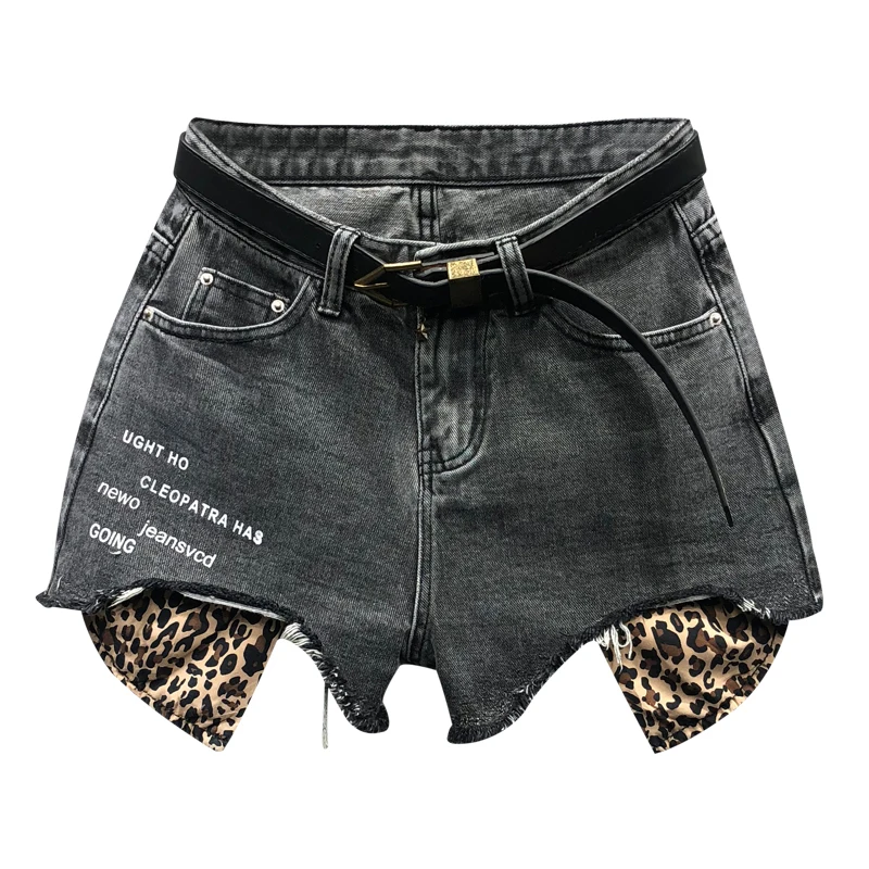 

[DEAT] 2021 Print Wide Leg hots Hole Loose Versatile Fashion Leopard Jeans Trend Shorts For Women Ladies Summer GX475