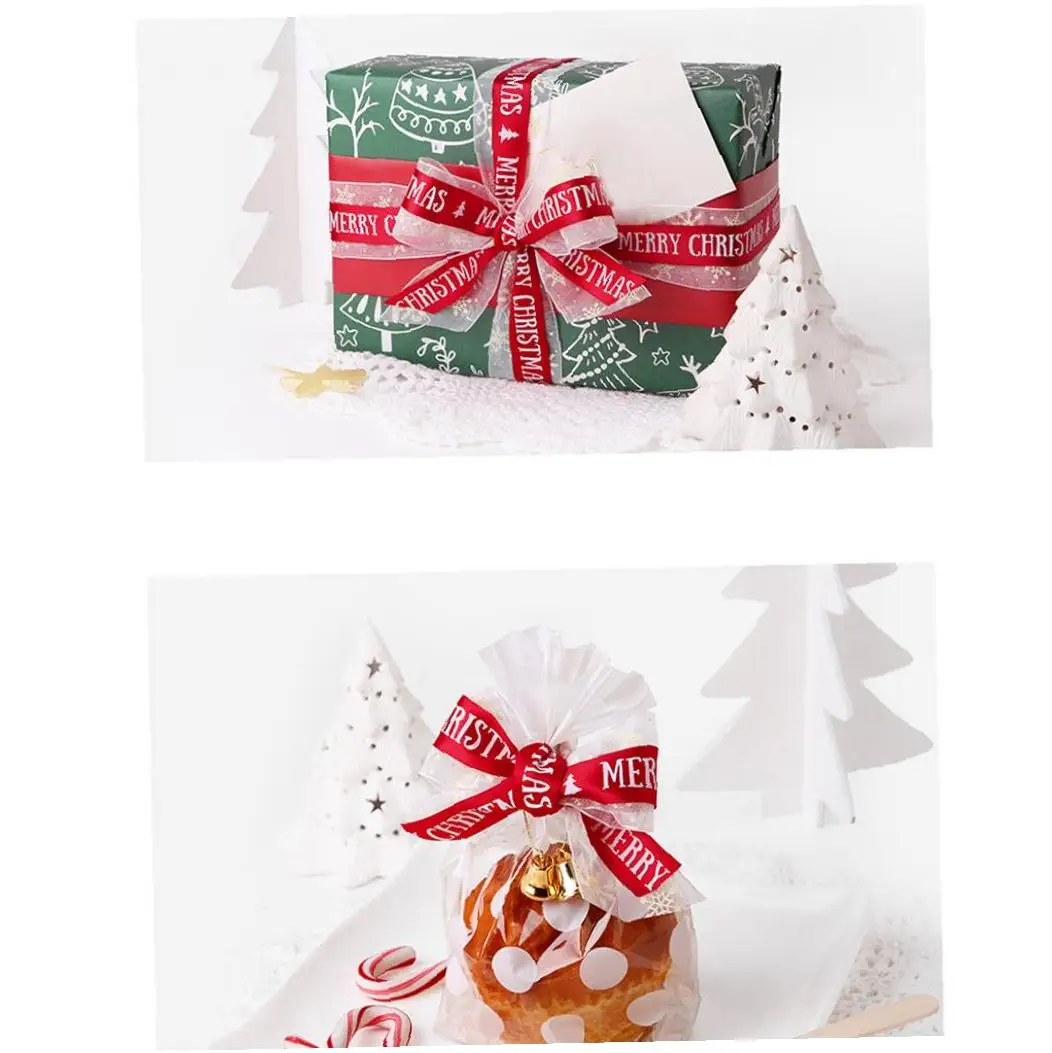 Christmas Ribbon 22 Meters Printed Merry Ribbons Crafts for Decorations Gift Wrap Red | Дом и сад