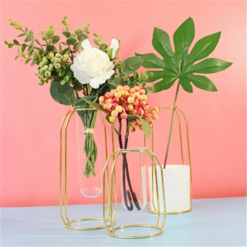 Nordic ins metal iron water culture container glass test tube vase creative home living room flower stand decoration | Дом и сад