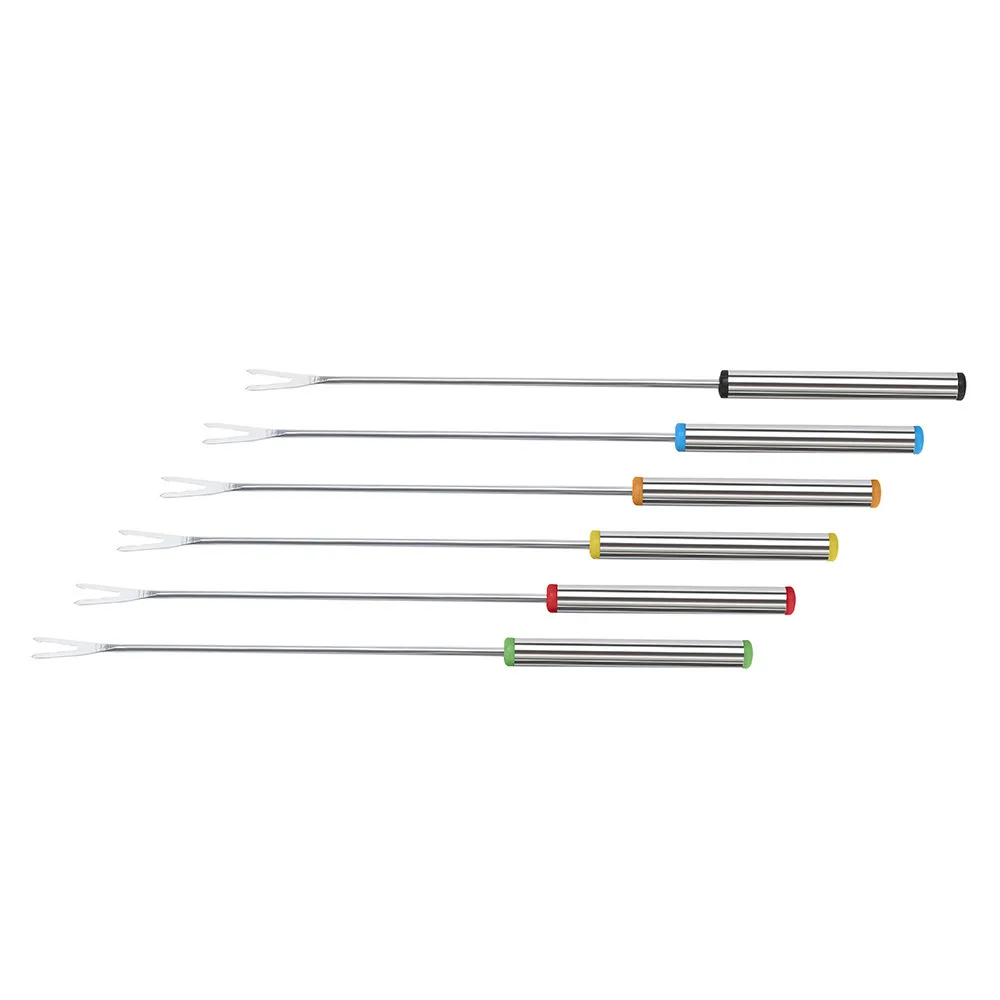 

6 Pieces Barbecue Fork Skewer BBQ Forking Meat Stick 24cm Long Handle Chicken Fish Ball Vegetable Sausage Loaf Picnic Roast Tool