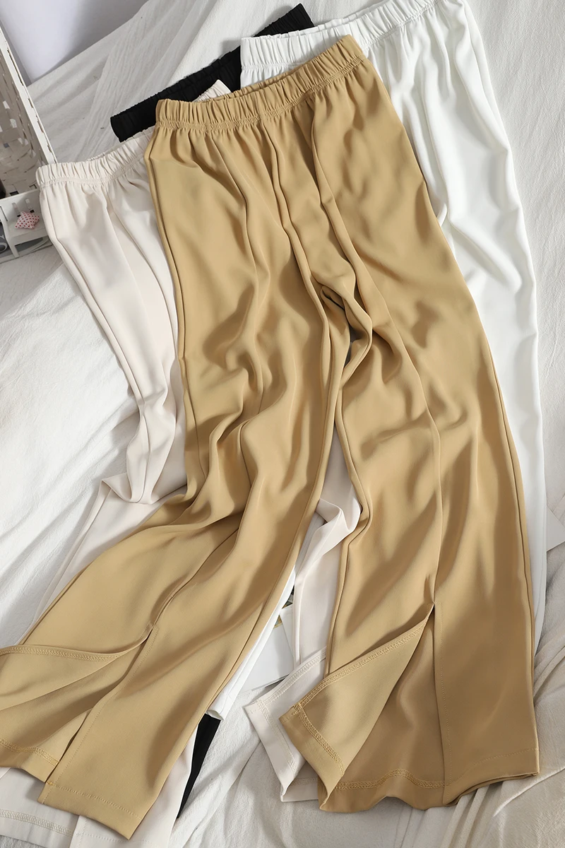 

Trousers split elastic high waist drape Suit trousers women's casual wide-leg pants Korean straight leg pants Full Length