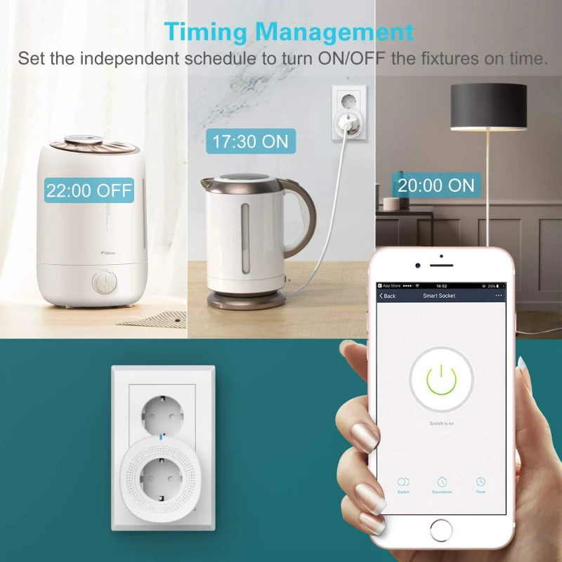 

WiFi Smart Plug Socket 16A EU Plug With Power Energy Monitor Double USB Port Tuya APP Control Works With Alexa Google Assistant