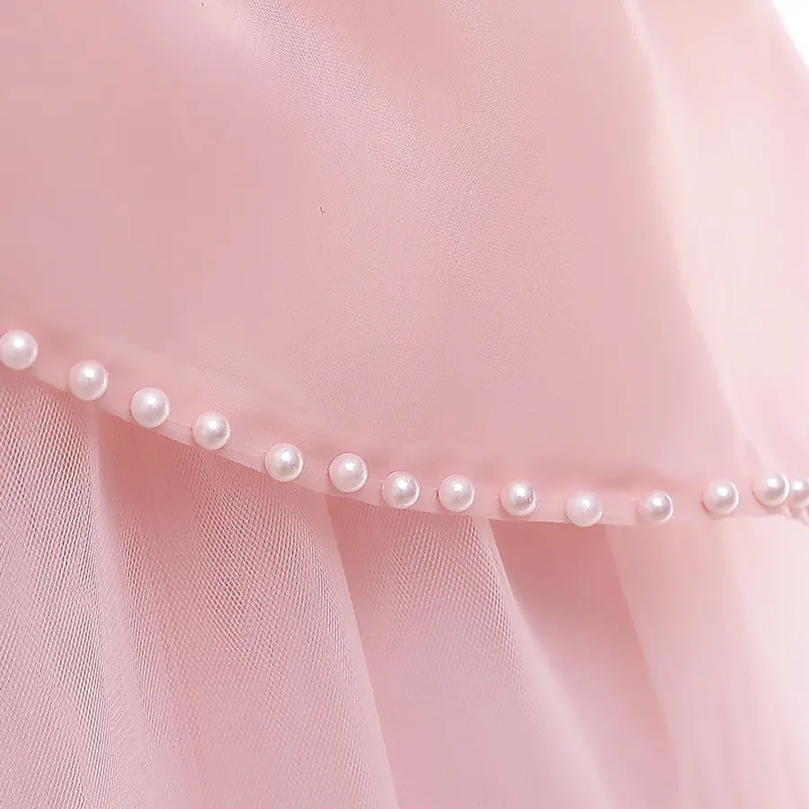 

Vintage Palace Princess Puff Sleeve Prom And Wedding Party Dress Girls 4-11 Years Pearls Tulle Ball Gown Pageant Evening Dresses