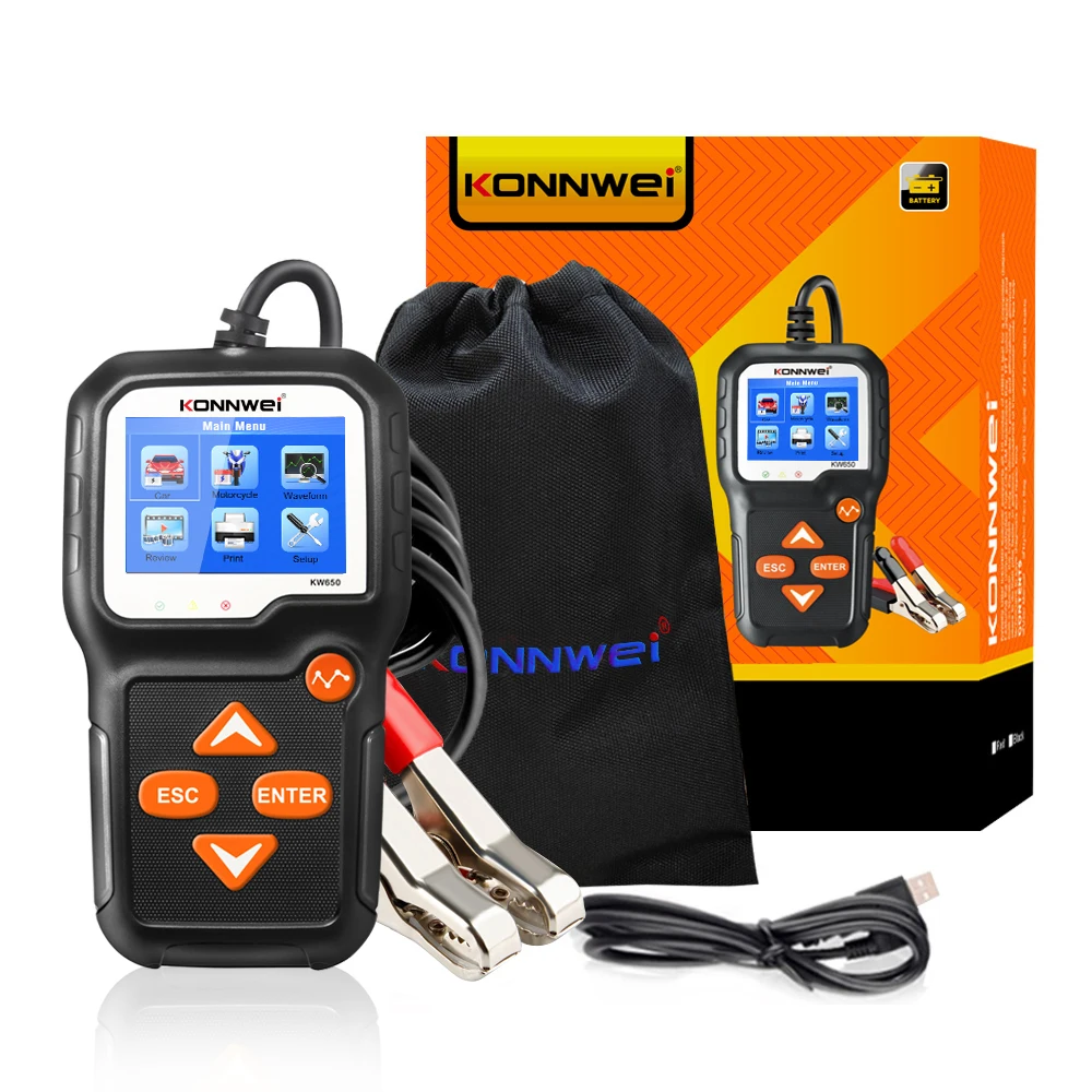 

KONNWEI KW650 Car Motorcycle Battery Tester 12V 6V Battery System Analyzer 2000CCA Charging Cranking Test Tools for the Car