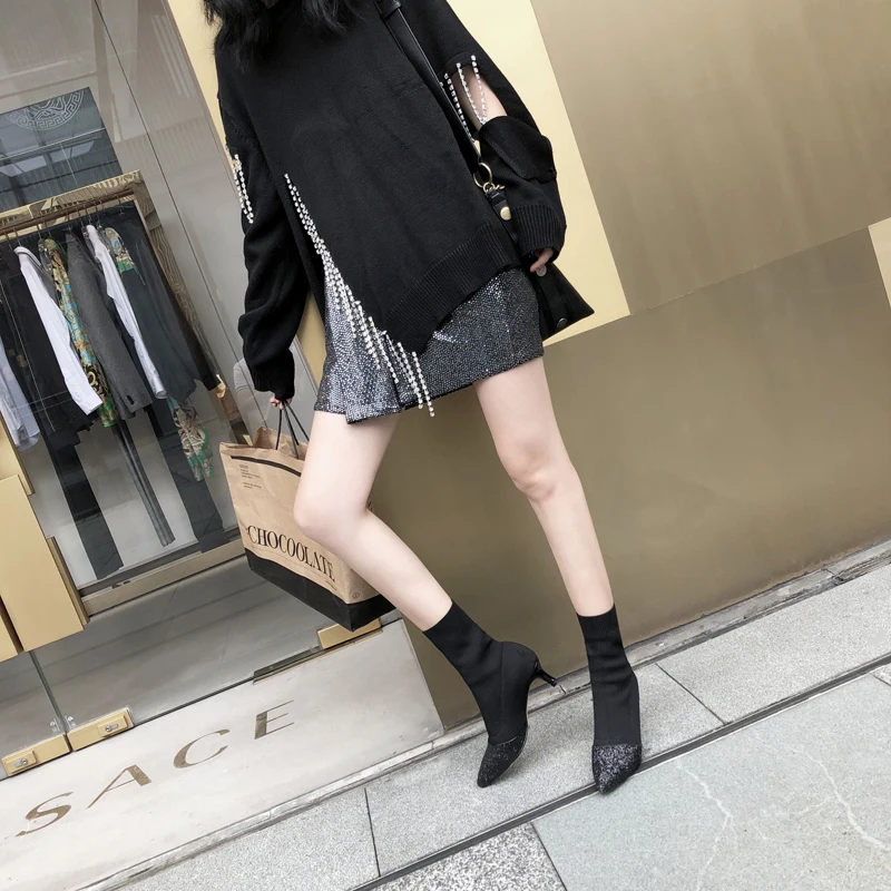 Женские вязаные ботинки-носки Сезон весна-осень 2020 года Пикантные женские