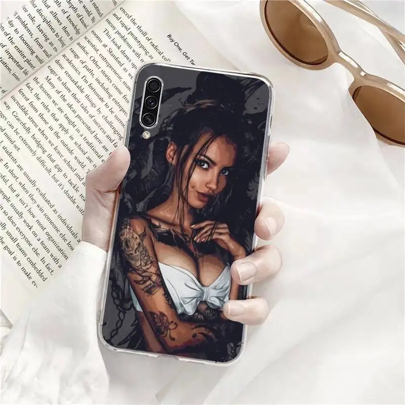 

Sleeve Tattoo Girl Phone Case Transparent for Samsung s9 s10 s20 Huawei honor P20 P30 P40 xiaomi note mi 8 9 pro lite plus