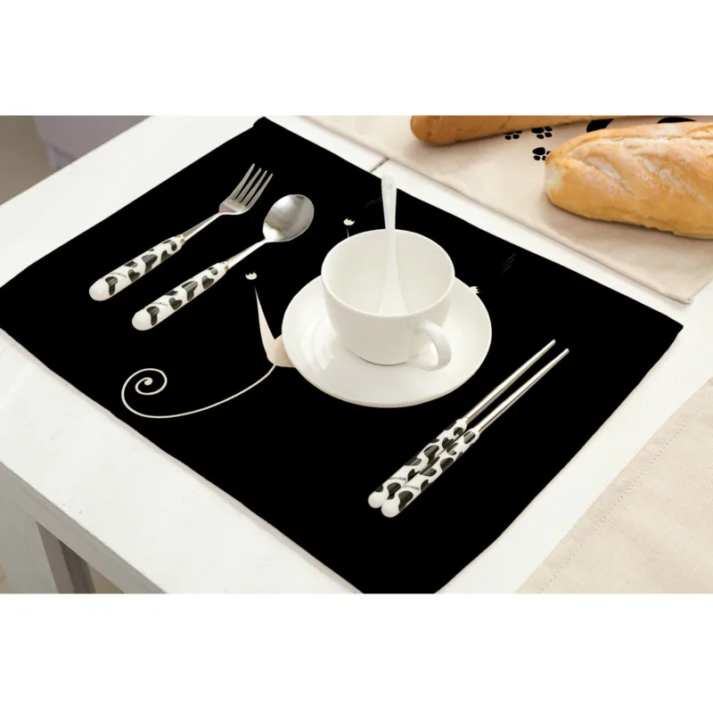 Льняной Настольный коврик с принтом черной кошки для домашнего использования