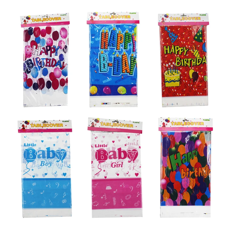 С днем рождения скатерть с изображением персонажей из мультфильма и торта в