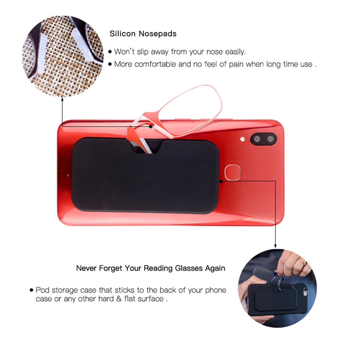 Мини Тонкий портативный SOS очки для чтения зажим носа с подставкой телефона чехол