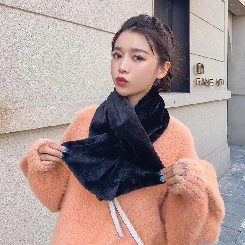 Korean Rabbit Hair Autumn and Winter Scarf Fashion Hairy Students Wild Bib Temperament Short Paragraph Warm Head Women |