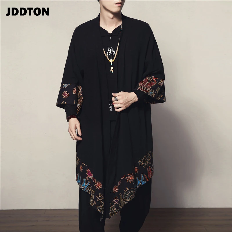 JDDTON Весна мужское льняное кимоно длинный кардиган верхняя одежда пальто Модные