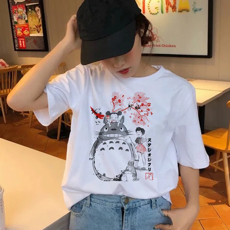 Ulzzang женский Harajuku Топ Kawaii одежда футболки повседневные гранж Графический Тоторо