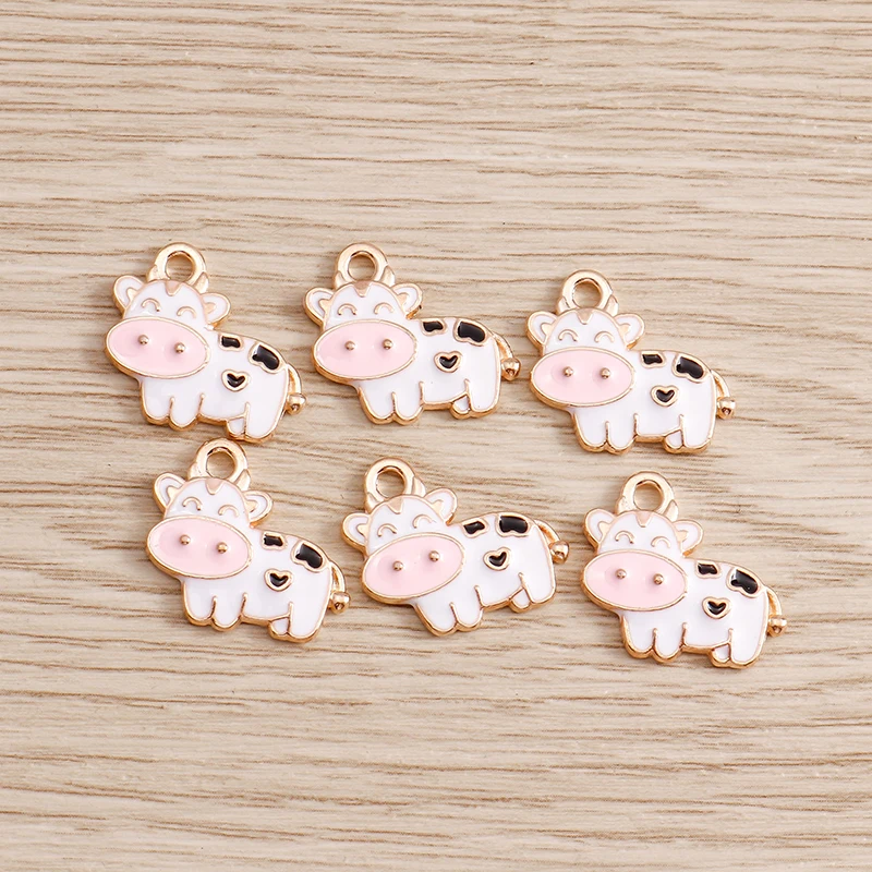 

10pcs 18*15mm Enamel Milk Cows Charms for Jewelry Accessories DIY Cartoon Animals Charms Pendants Necklaces Earrings Making