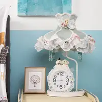 Exquisite Lace Fabric Table Lamp Vintage Warm Bedroom Princess Room Girls Desk Light with Clock Wedding Decoration Lighting Gifs