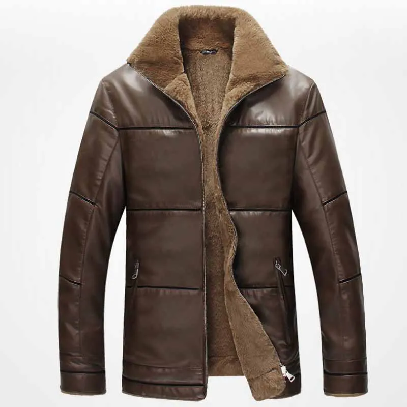 brown Новинка размера плюс 9XL Флисовая теплая куртка из искусственной кожи мужские пальто брендовые Дизайнерские мужские Куртки из искусственной кожи парки Зимняя уличная одежда - Цвет: brown