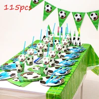 115 pcs green football party supplies cup plate birthday party decorations flag tablecloth card baby shower disposable tableware