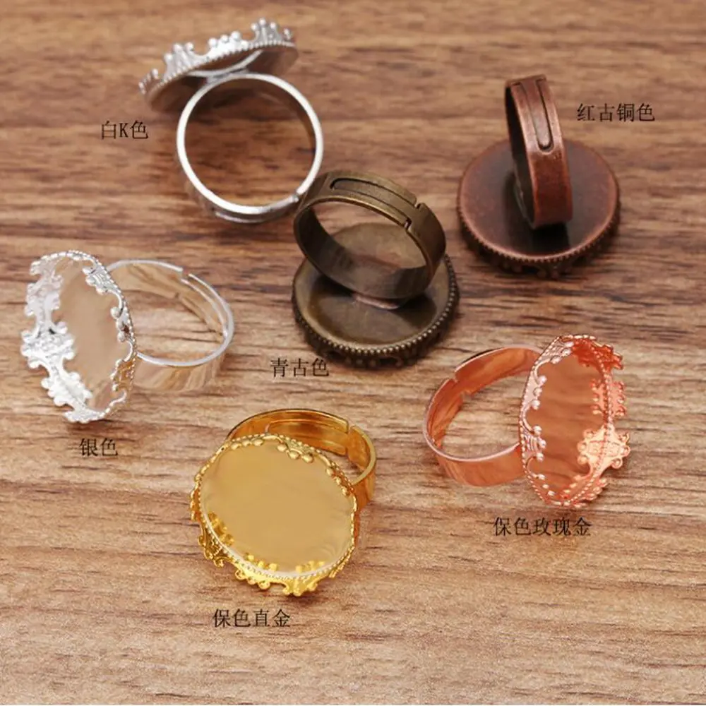 100pcs Crown Tray Copper Material Adjustable Ring Settings Base Fit 20mm Glass Cabochons Ring Bezels