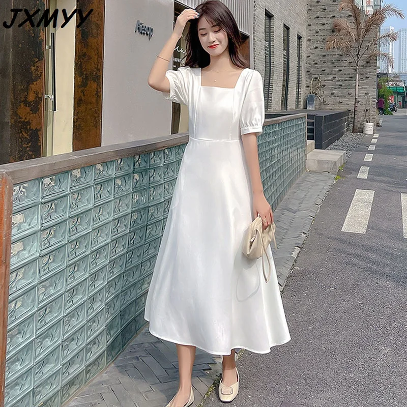 

Fashion plus size women's dress summer new style French retro Hepburn style square collar temperament little black dress JXMYY