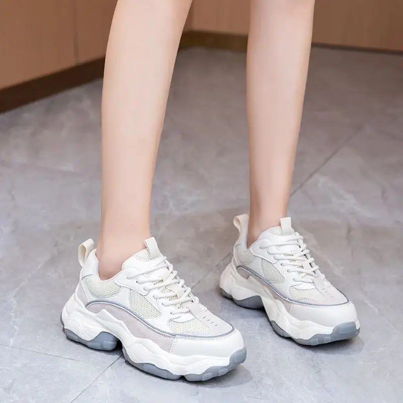 

Coolcept Women Sneaker Real Leather Mixed Color Fashion Platform Casual Shoes Woman Cross Strap Daily Lady Footwear Size 35-40