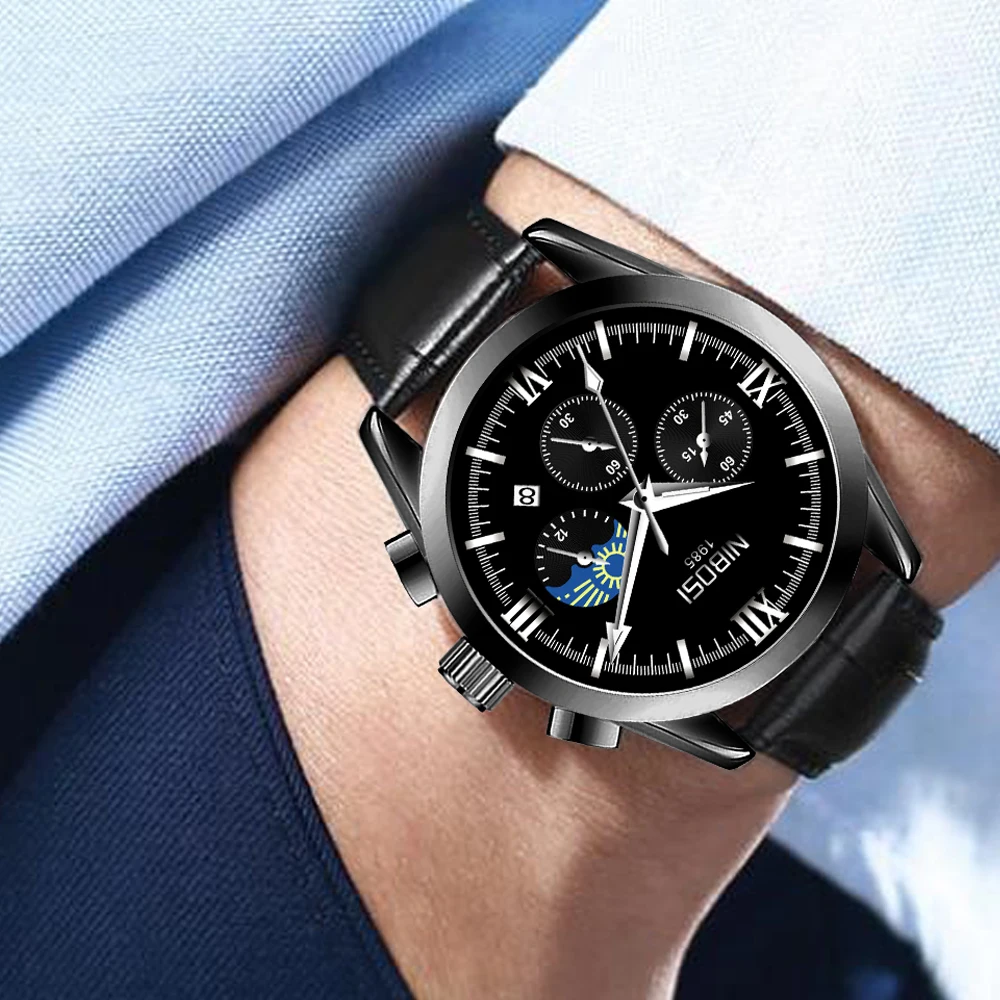 Новинка 2021 Роскошные мужские часы NIBOSI из нержавеющей стали водонепроницаемые