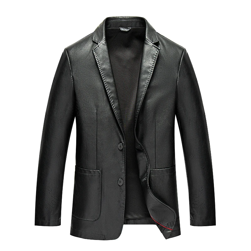 

2021 Autumn New Jacket Men Fashion Elegant Leather Men's Jacket Thin Print Suit Black Business Clothing, Big Sizes M-4XL