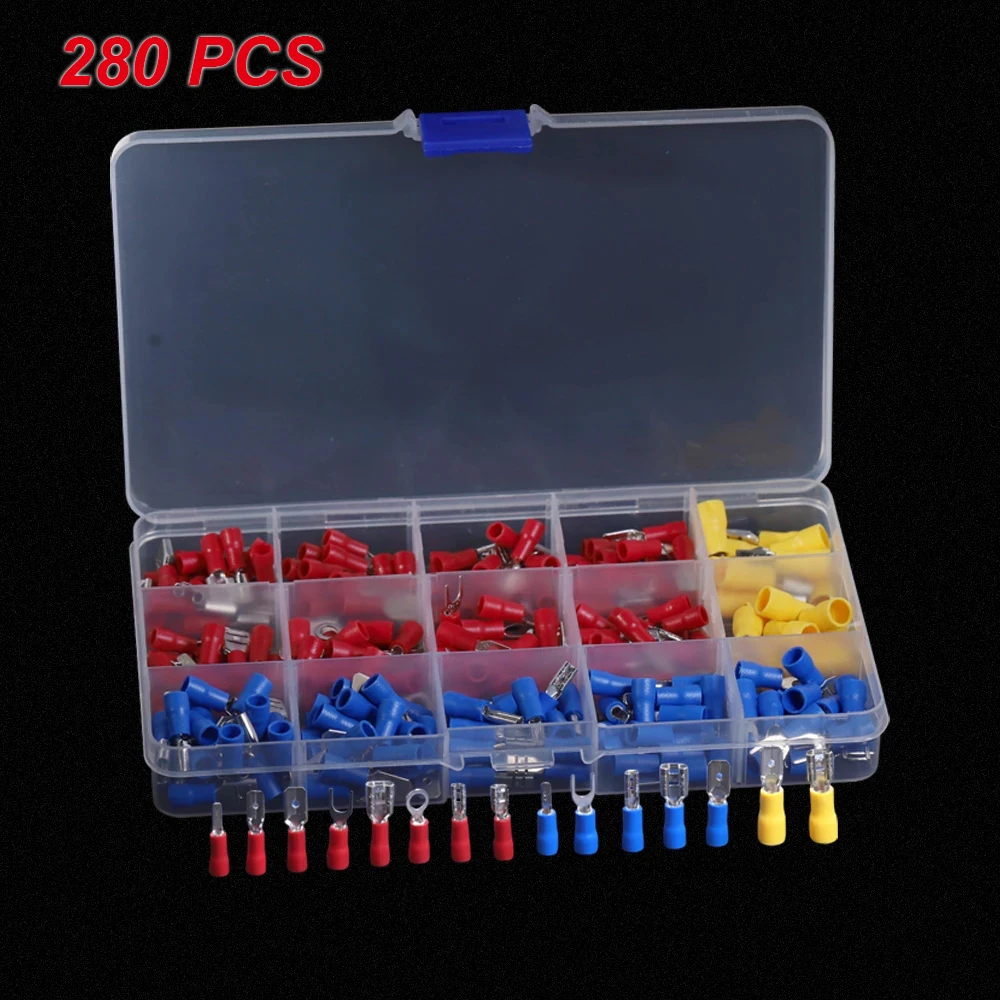 

280Pcs Insulated Cable Connector Electrical Wire Assorted Crimp Spade Butt Ring Fork Set Ring Lugs Rolled Terminals Kit