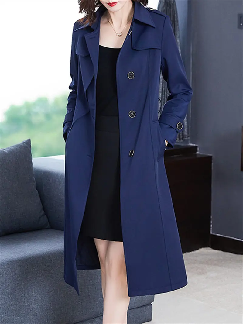 

Windbreaker Jacket Women 2021 Spring Autumn New Tooling Temperament Single-breasted Lady Large Size Outwear aq272