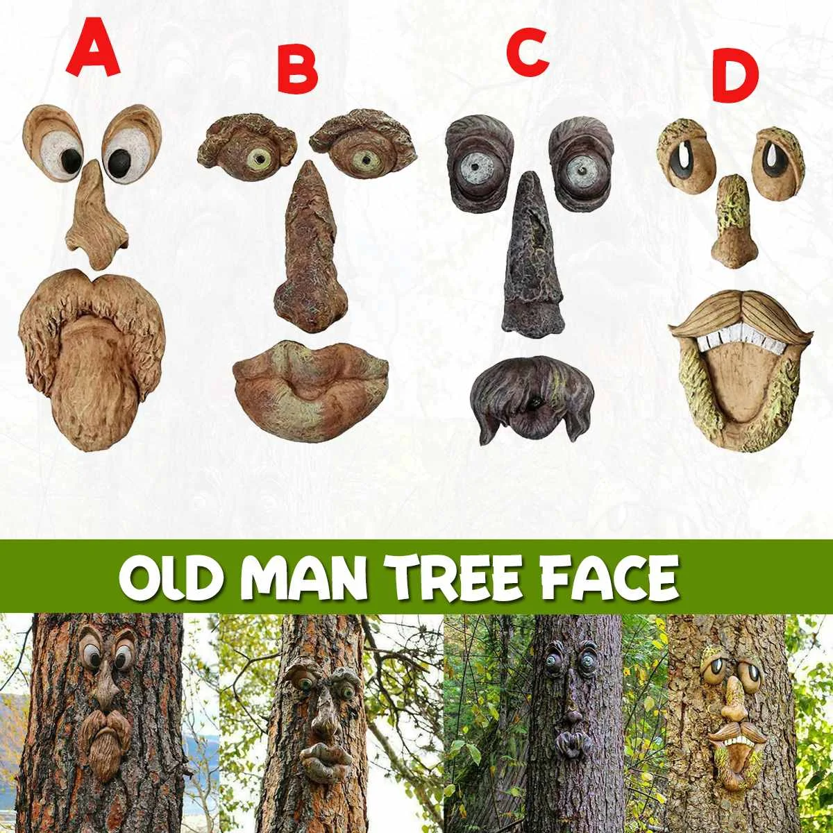 

4 Type Old Man Tree Face Hugger Garden Peeker Yard Art Funny Old Man Face Sculpture Whimsical Tree Face Garden Decoration