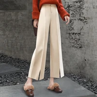 autumn winter woolen wide leg pants modern stylish womens pants high waist loose straight pants split women bottoms pants