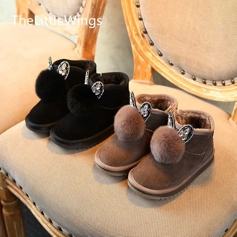 2019 новая зимняя детская обувь милые замшевые теплые зимние ботинки с бантом