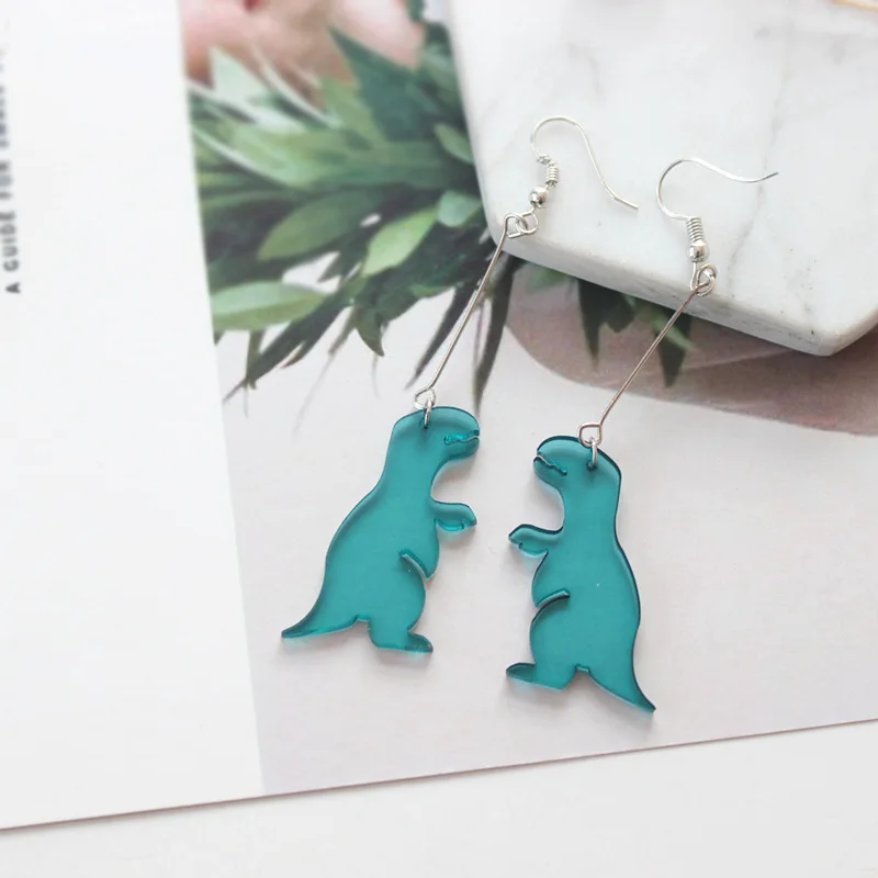 

Daisies Dinosaur Drop Earrings Weird Dark Green Acrylic Long Earrings Ear Clip Animal Summer Jewelry For Women