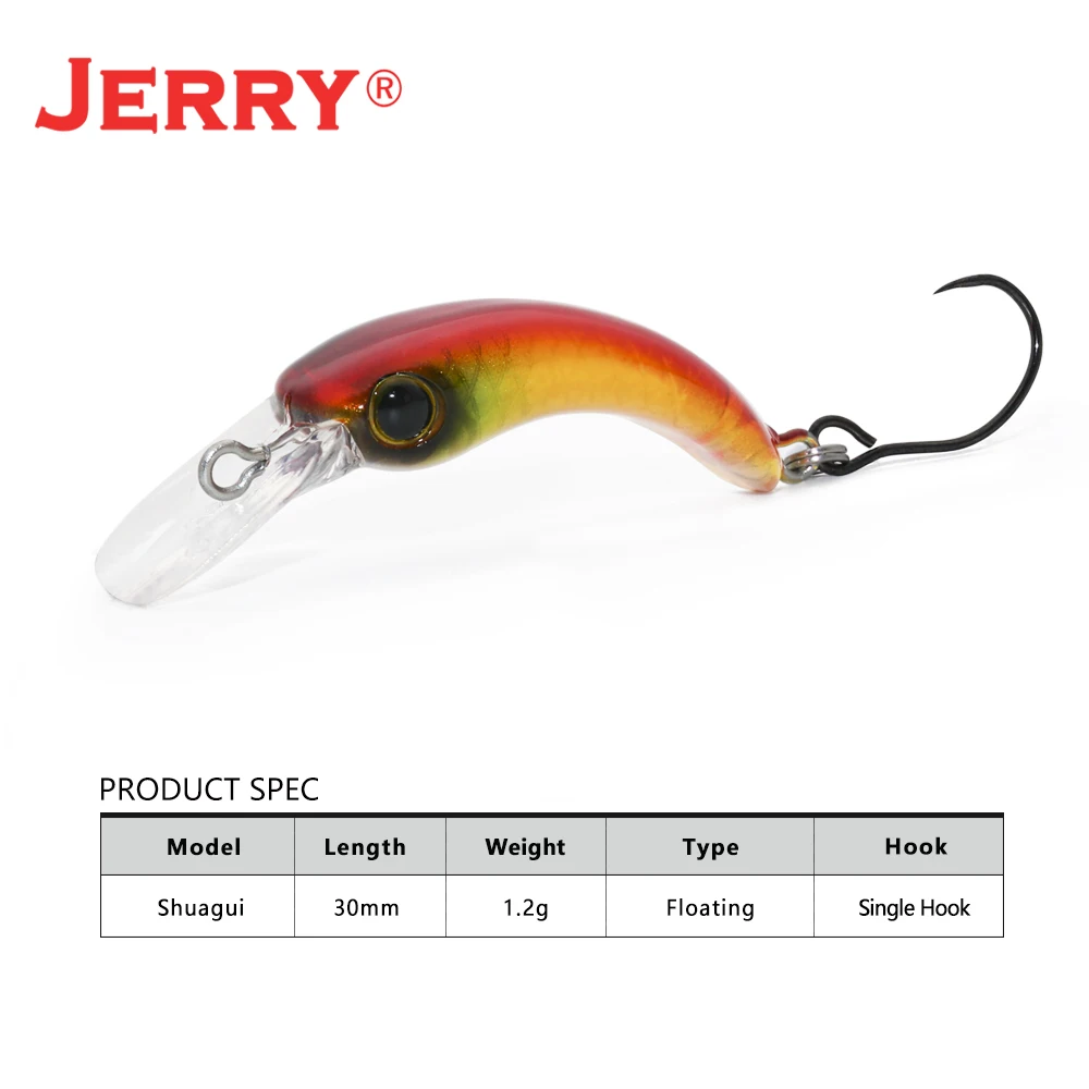Jerry Shuagui Ultralight Spinning Single Hook Wobbler Hard Bait 1.2g 30mm Micro Plug Floating Crankbait Trout Freshwater Fishing