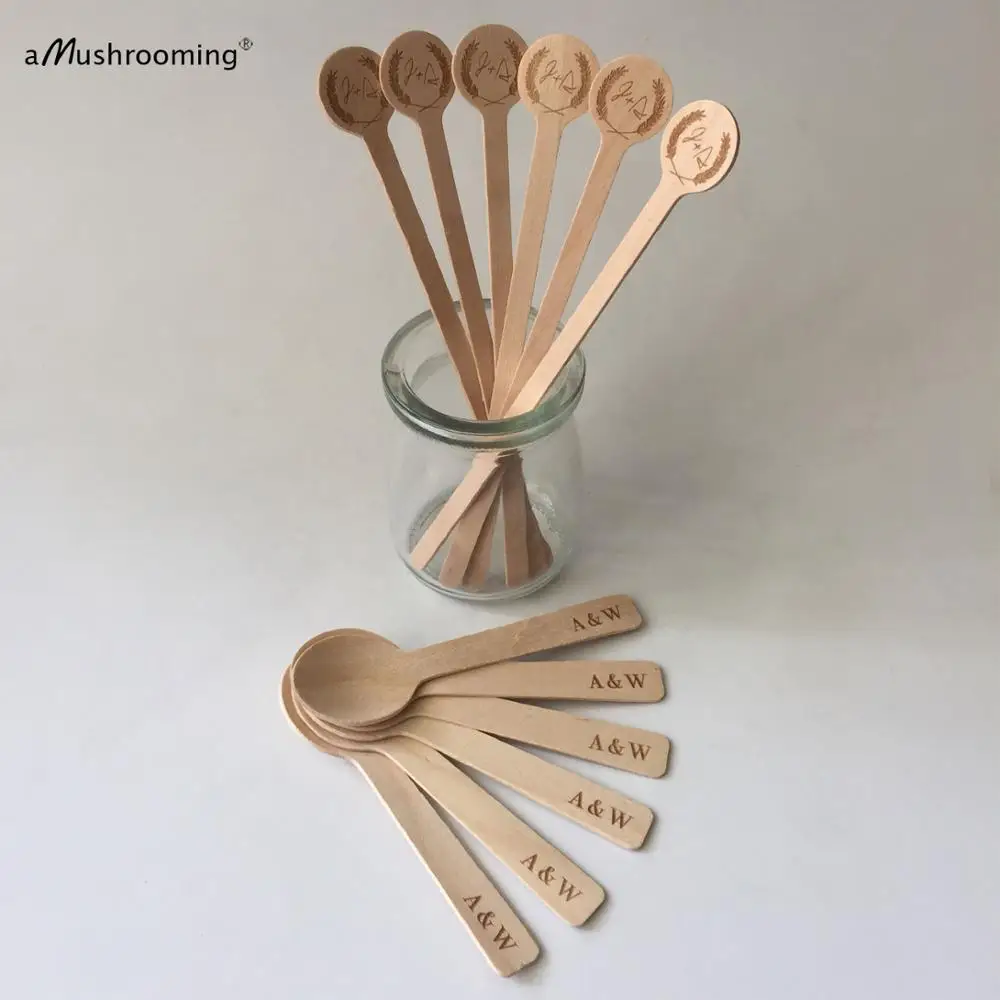 100 шт. обычай круглыми кофе мешалки с инициалами насквозь домашний бар