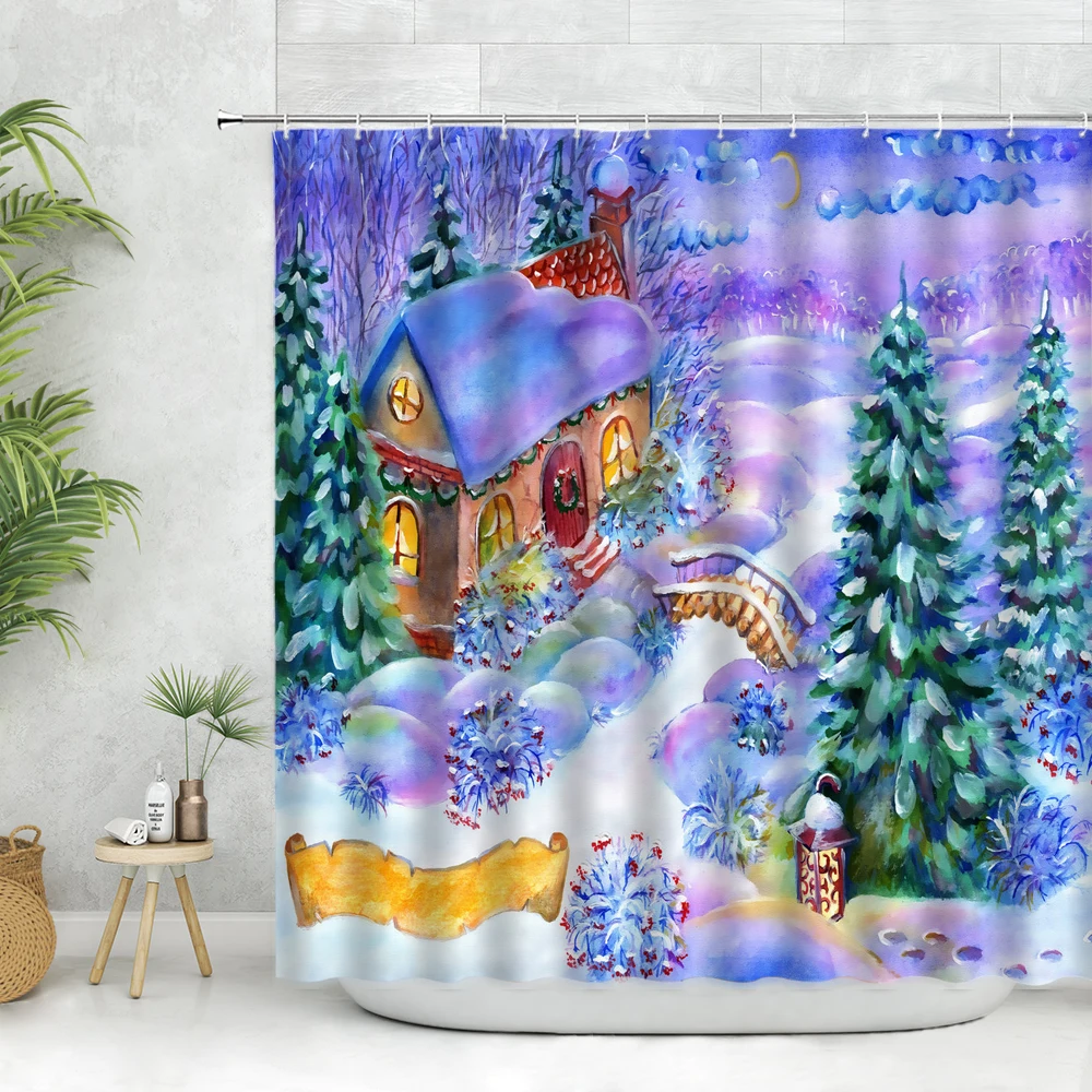 

Набор рождественских занавесок для душа, милый Санта-Клаус, деревянный дом, снеговик, Рождественская елка, лось, зимний праздник, Рождествен...