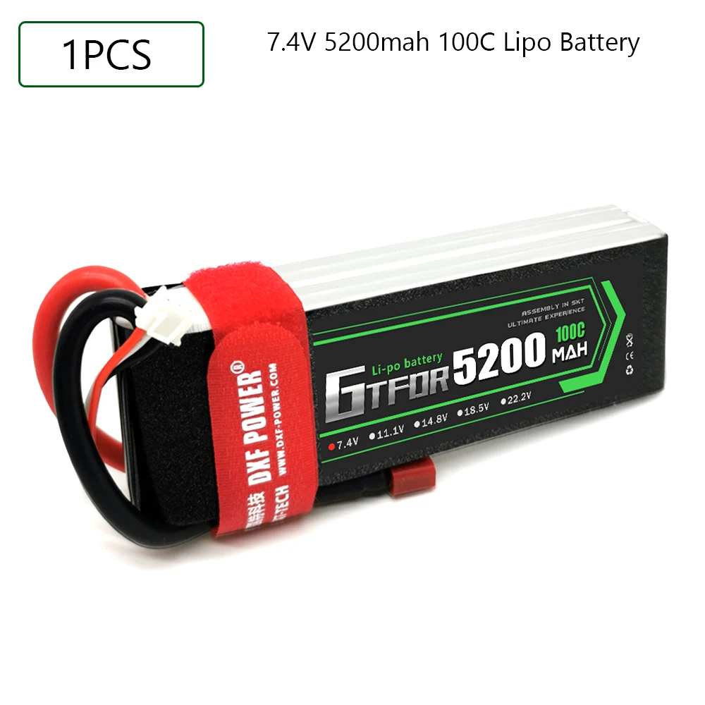 GTFDR-bater&iacute;a Lipo de 7,4 V, 5200MAH, 100C-100C, AKKU 2S, bater&iacute;a LiPo, Deans para cami&oacute;n, fpv, Dron, helic&oacute;ptero, coche, barco, todoterreno, 1/8-1