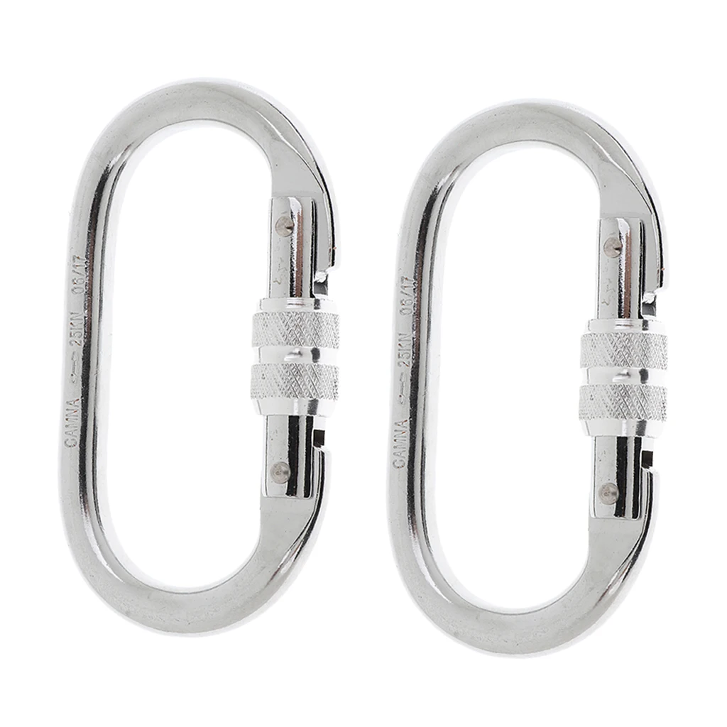 

2 Pieces 25KN Heavy Duty Alloy Steel Rock Climbing Caving Screw Lock Carabiner Hook - CE Certified