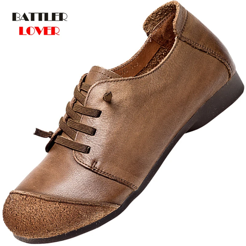 

Genuine Cow Leather Flats Shoes for Women 2021 Elastic Band Round Toe Handmade Concise Shallow Ladies Spring Autumn Footwear