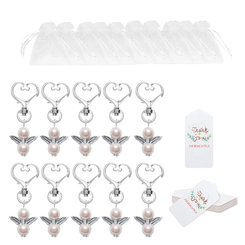 

10Pcs Angel Favor Keychains Plus Organza Bags Plus Thank You Kraft Tags Guest Return Favors for Baby Shower Bridal Show