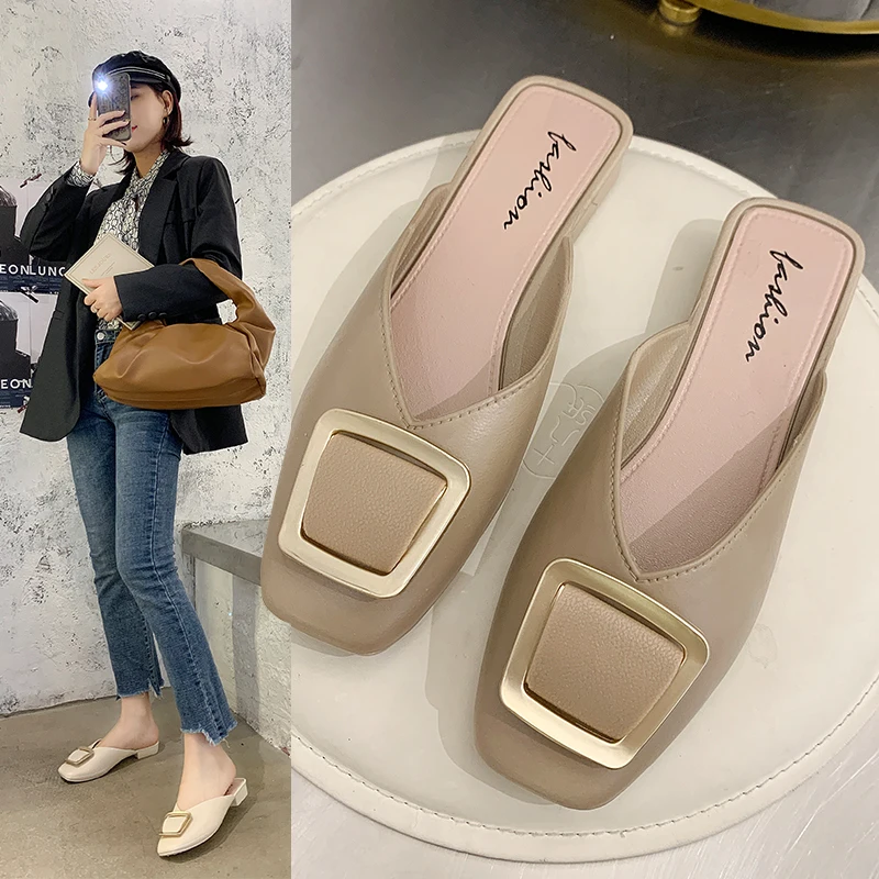 

Slippers Women Summer 2021New Fashion Square Toe Flats Sandals Women's Shoes Muller Cool Slipper Flip Flops Slides Outdoor shoes