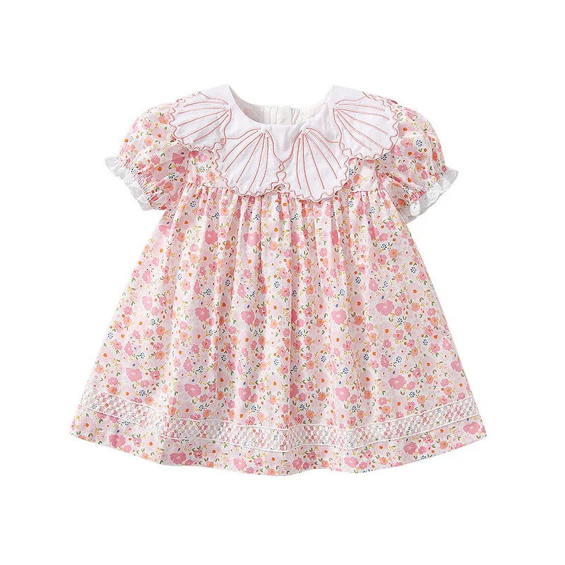 

INS Style Baby Girls Pink Dress For 1-4Y Kids Clothing Girls Clothing Summer Short Sleeves Flower Dress