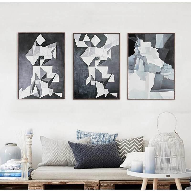 Современная Абстрактная Геометрическая черно белая холщовая живопись