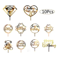 10pcsbag gold acrylic happy birthday cake topper dessert tamping party cake decorating tools kids favors party decorations