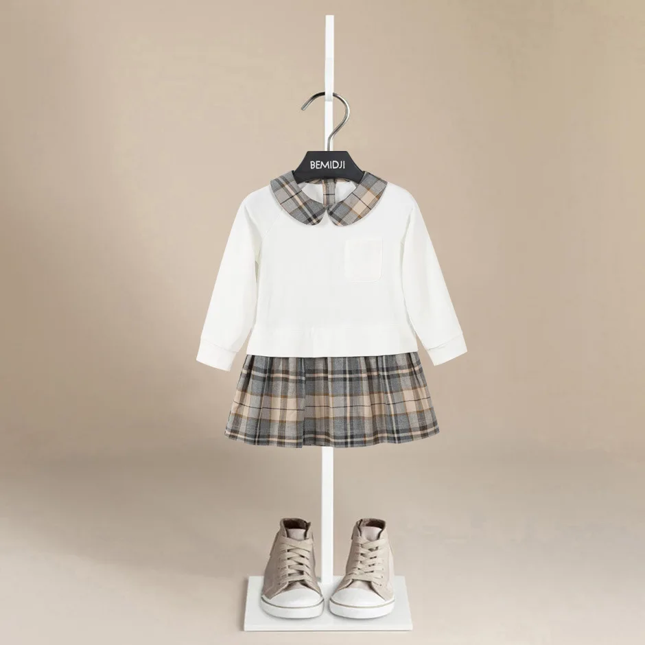 

New Arrival Spring Autumn Toddler Kids Long Sleeve plaid Dress For Girls Baby Korean Style Straight Dress Children Clothing