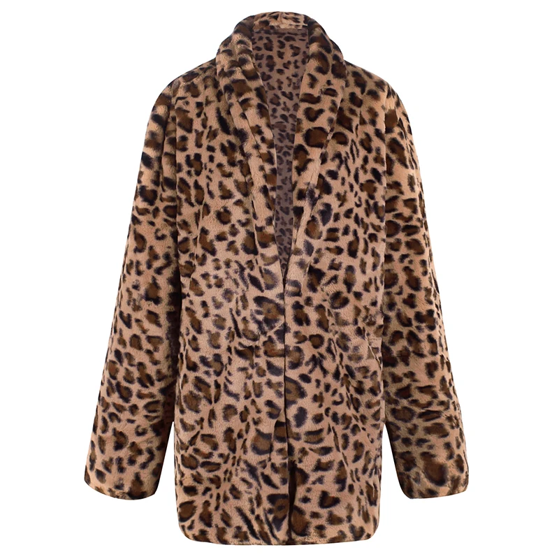 Женская куртка из искусственного меха модное пальто с леопардовым принтом