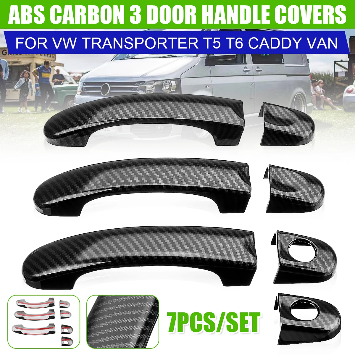 

7pcs/Set Door Handle Covers Carbon Fiber For VW Transporter T5 T6 Caddy for Vans 2004 05 06 07 08 09 10 11+ Door Handle Covers